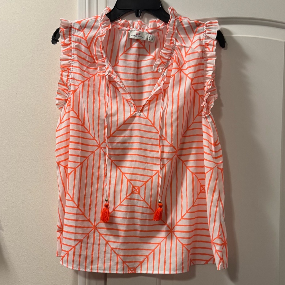 Vineyard Vines Orange Striped Ruffle Blouse